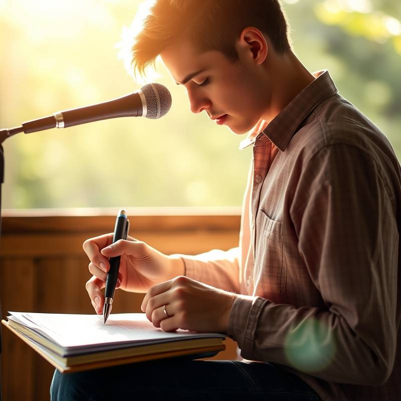 Afbeelding van een zangles, een zangeres die een lied schrijft met een pen en papier